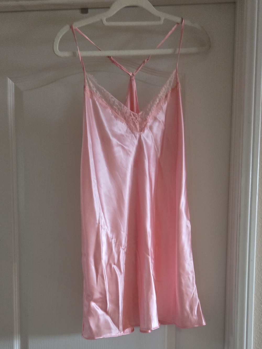 Secret Treasures Light Pink Satin Slip with Lace V-Neck